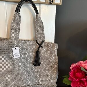 Sonoma Black and White Tote Bag with Structured Design